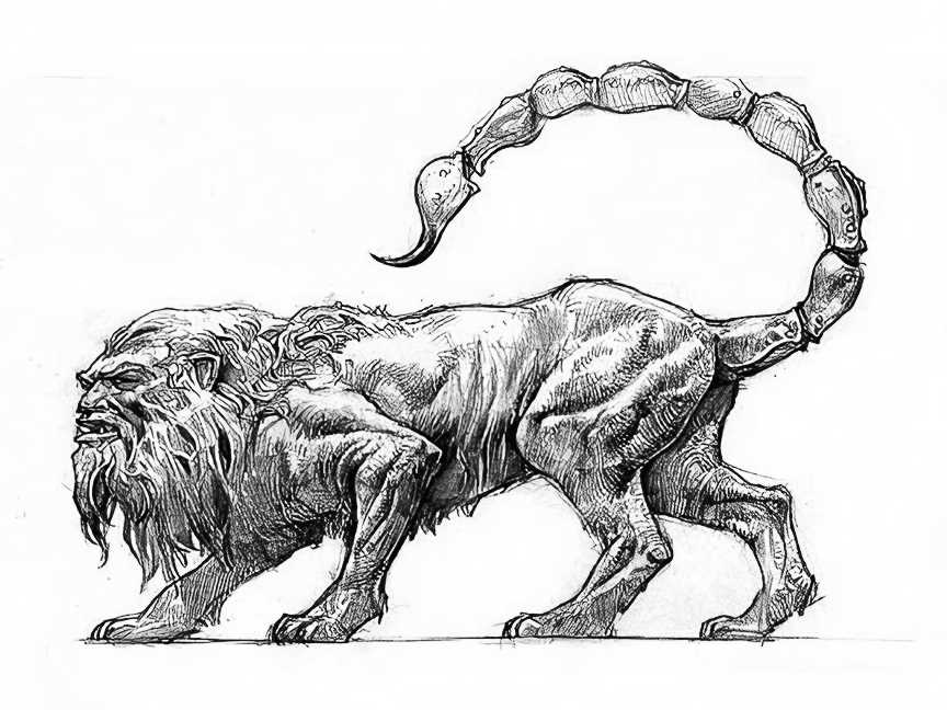 Как называется существо из греческой мифологии с мордой льва хвост скорпиона и крылья?